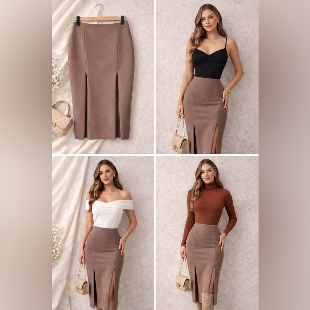 Marciano Midi Pencil Skirt with Thigh High Zippers.